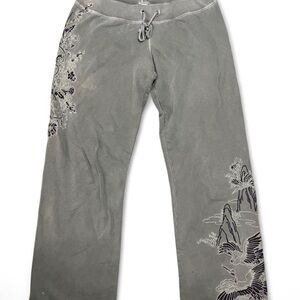 Lucky Brand vintage y2k low-rise boho Japanese art embroidered 2000s joggers.